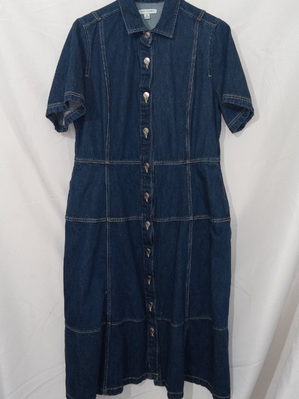 Free Assembly Women’s Heavy Denim Dark Wash Maxi Button Up Dress Sz XL - Picture 2 of 13